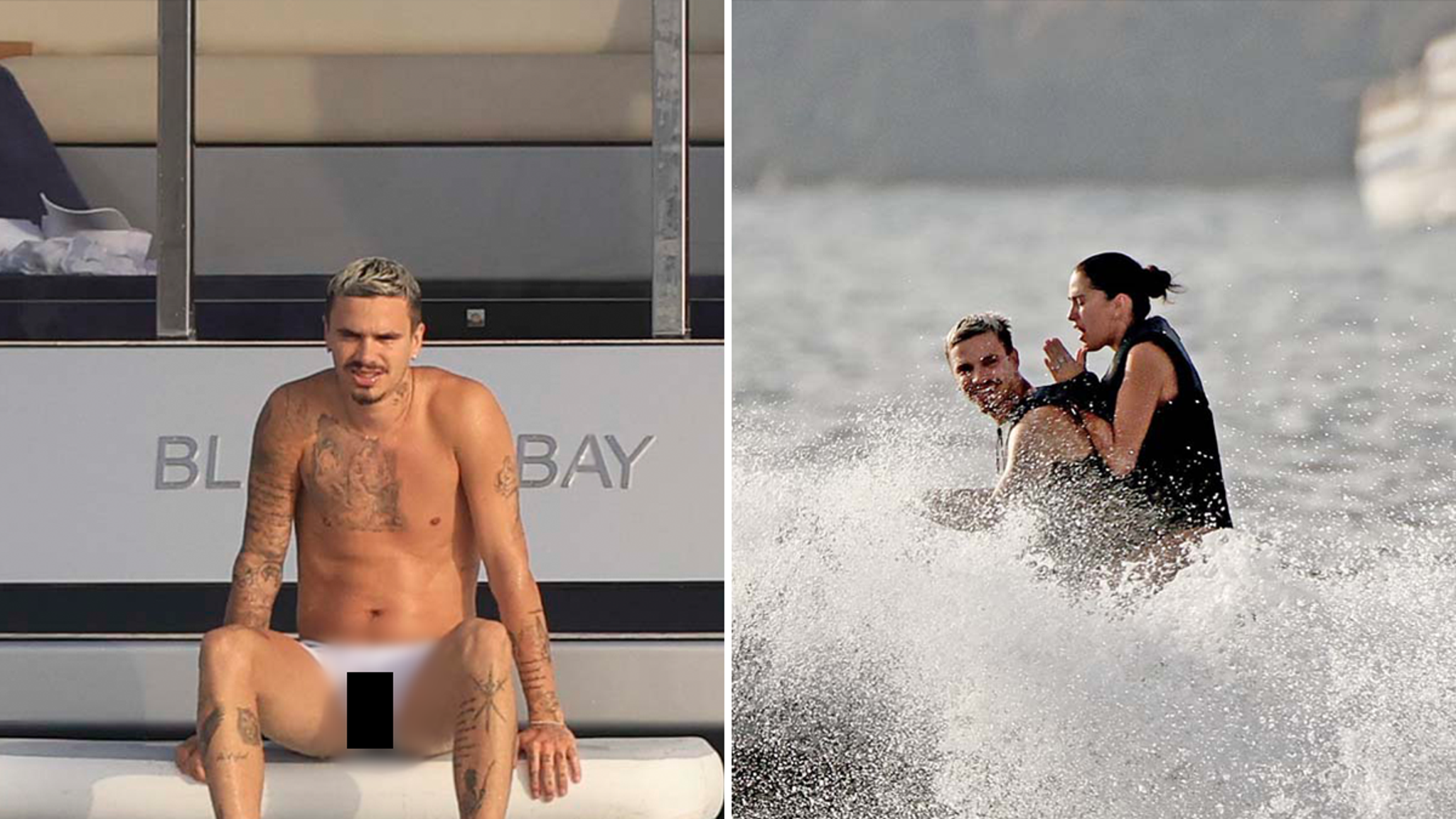 Romeo Beckham Ibiza photos show see-through shorts on boat trip