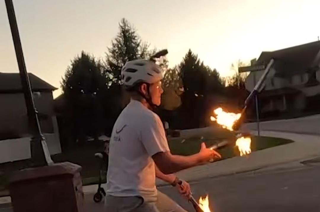 David Rush flaming torch unicycle record cost him his eyebrows