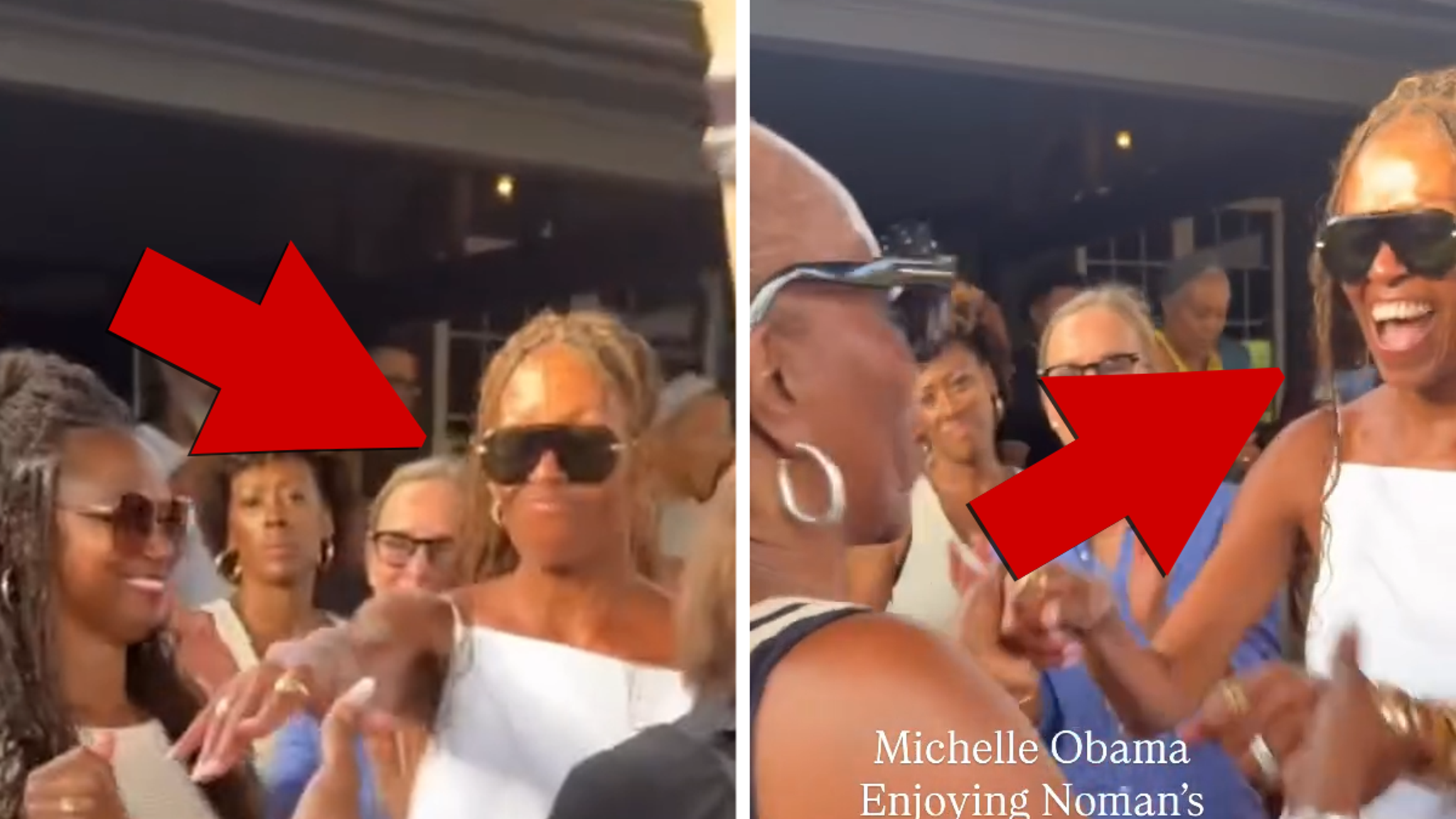 Michelle Obama dances and hugs fan at Martha's Vineyard event