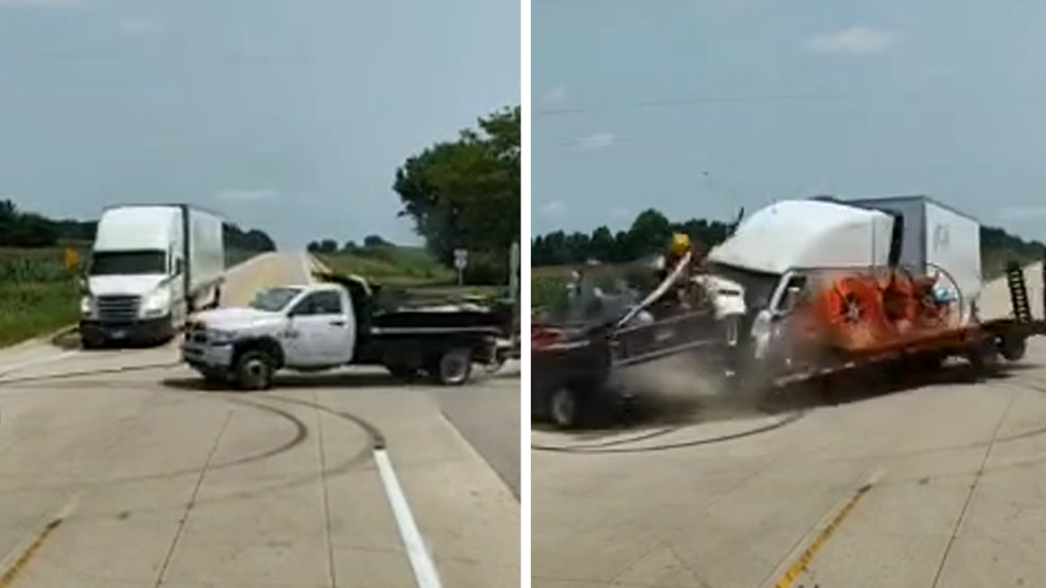 Iowa truck crash video shows Dodge Ram collide with tractor-trailer